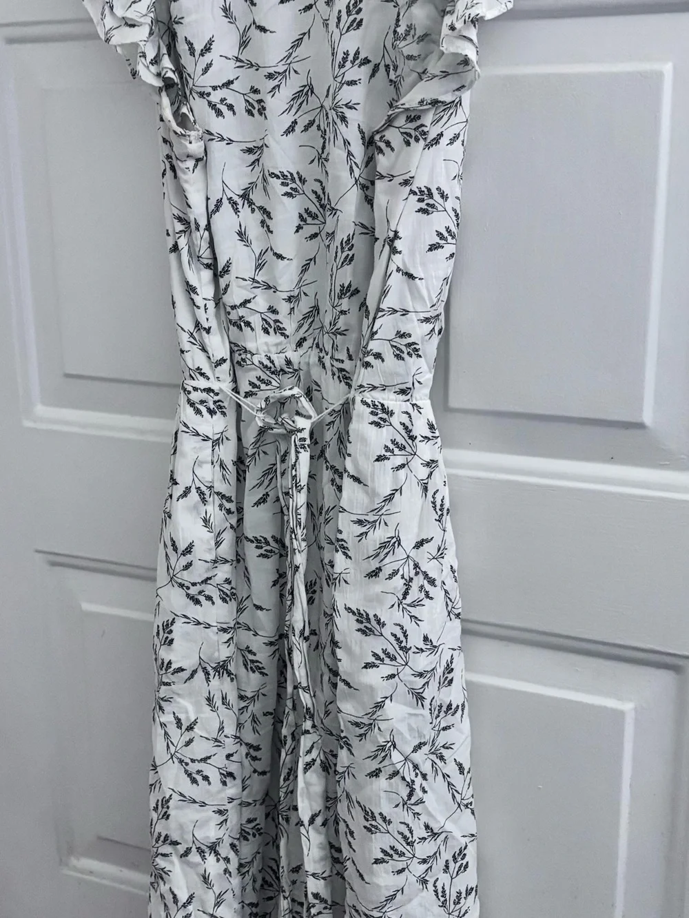 a new day White Midi Dress with Black Floral Motif
